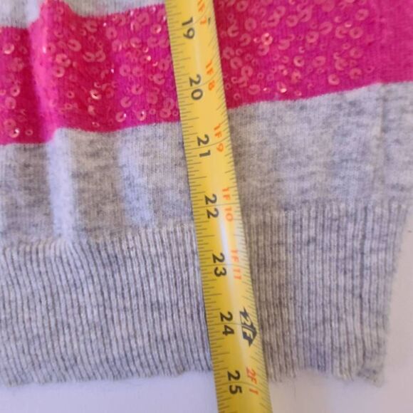 J. Crew Women's Sweater Pullover Pink Sequin Striped Merino Wool White Medium - Picture 7 of 12